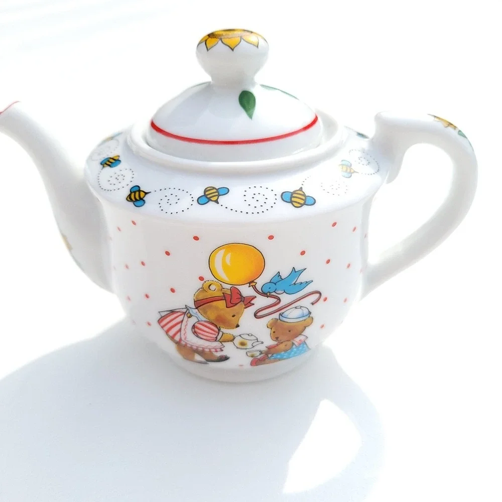 VTG Mary Engelbreit Neiman Marcus Childrens Tea Set Floral Teddy Bears Porcelain